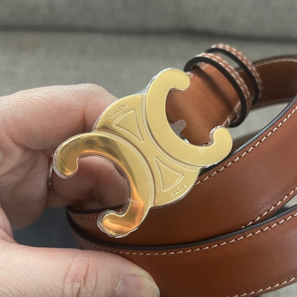 Celine triomphe Tan Leather Belt with Gold Accent - Picture 5 of 10